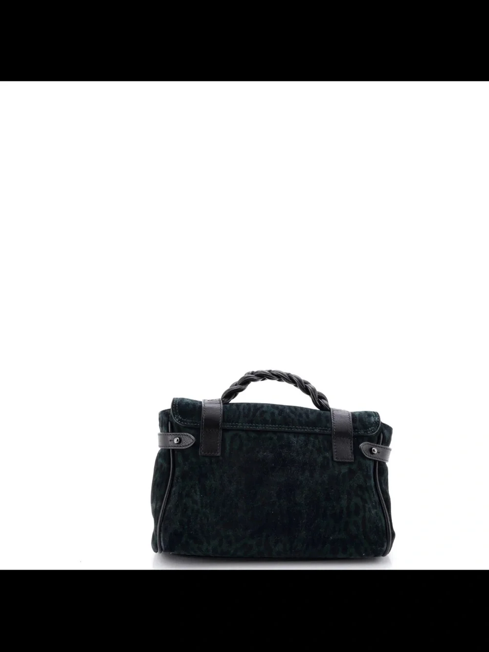 Mulberry Dark Green Leopard-Print Satchel with Black Leather Trim
